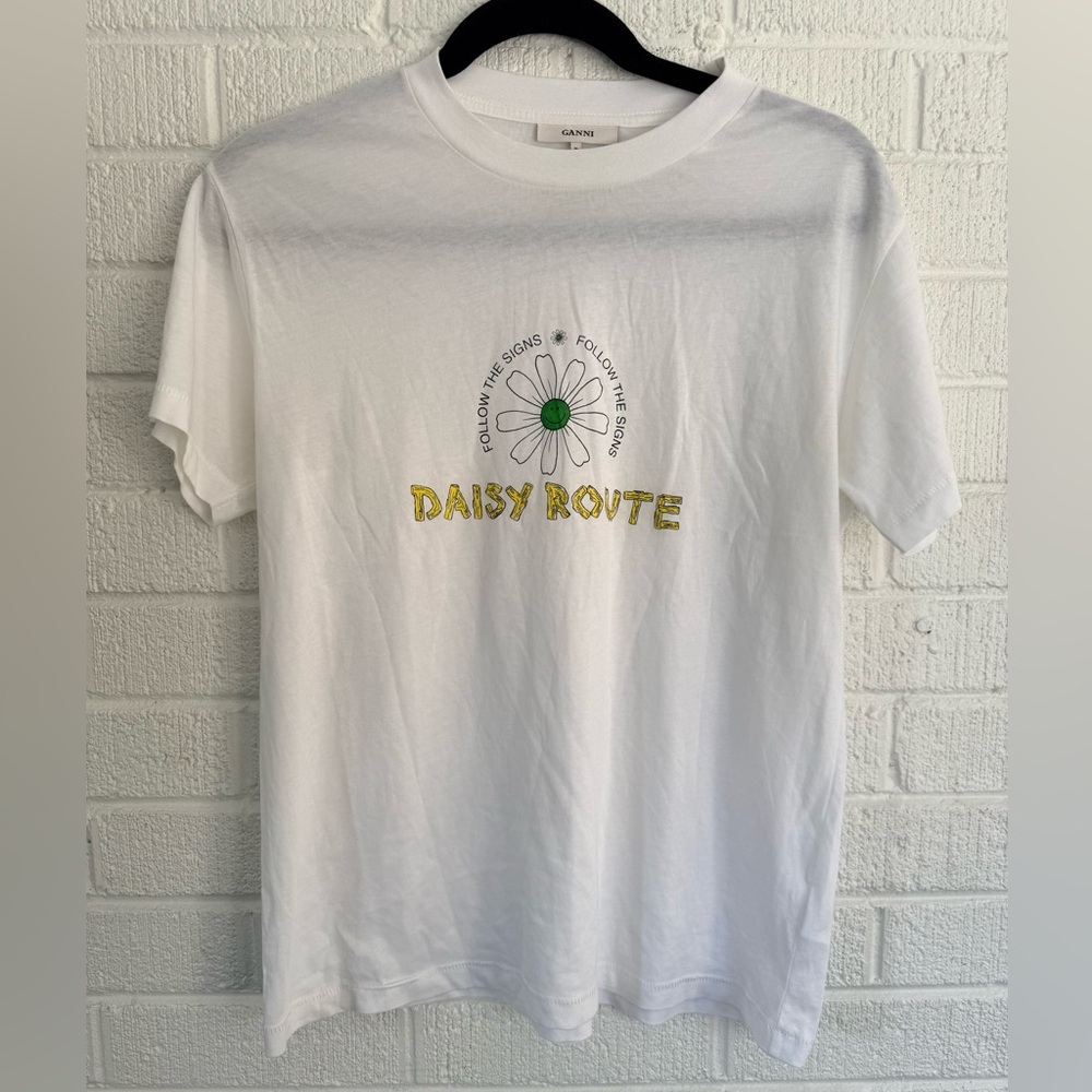 Ganni White 'Daisy Route' Graphic Tee